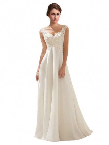 Comprare Avorio Linea A Scollatura a V Sweep treno Chiffona Pizzo Abiti da sposa
