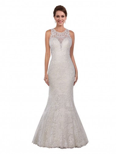 Comprare Avorio Stile sirena Alto Collo Pizzo Abiti da sposa