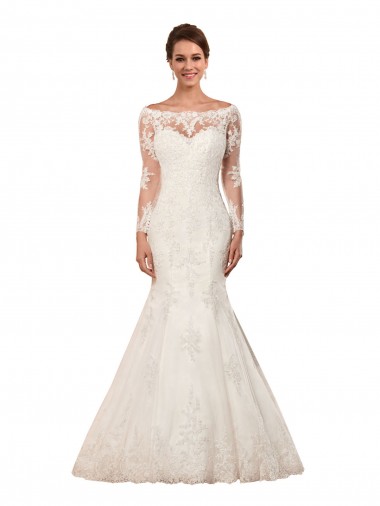 Comprare Avorio Stile sirena Barca Pizzo Abiti da sposa