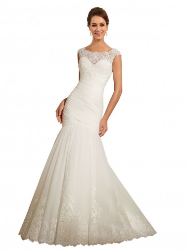 Comprare Avorio Stile sirena Barca Tulle Pizzo Abiti da sposa