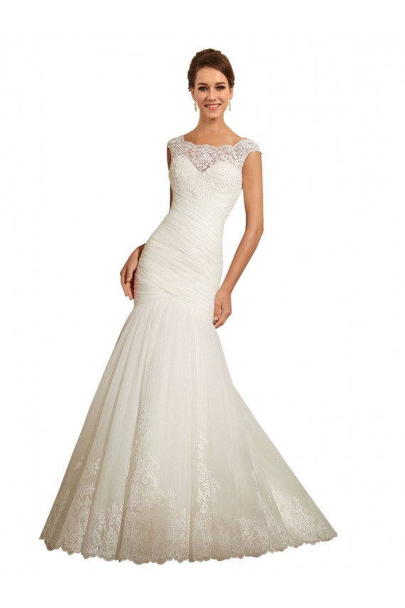 Comprare Avorio Stile sirena Barca Tulle Pizzo Abiti da sposa
