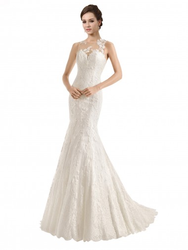 Comprare Avorio Stile sirena Illusione Pizzo Abiti da sposa