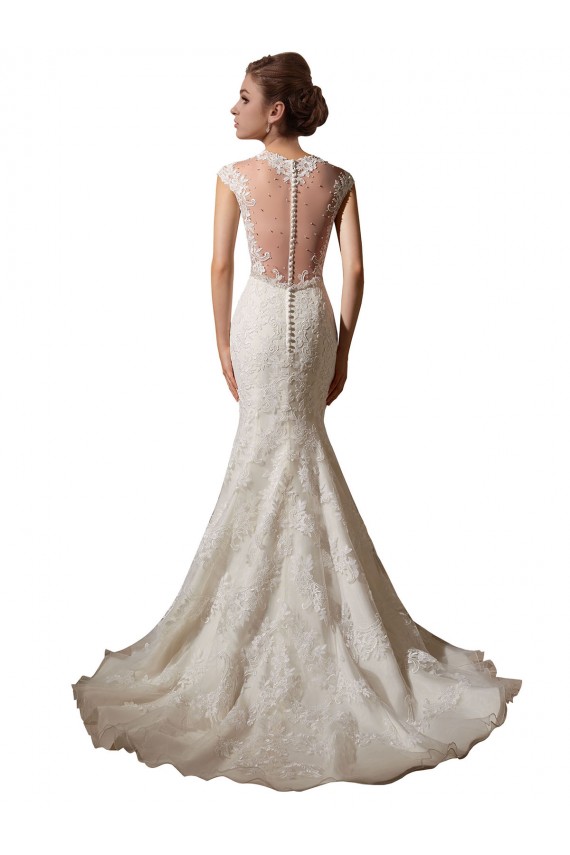 Comprare Avorio Stile sirena Illusione Scollatura a V Tulle Pizzo Abiti da sposa