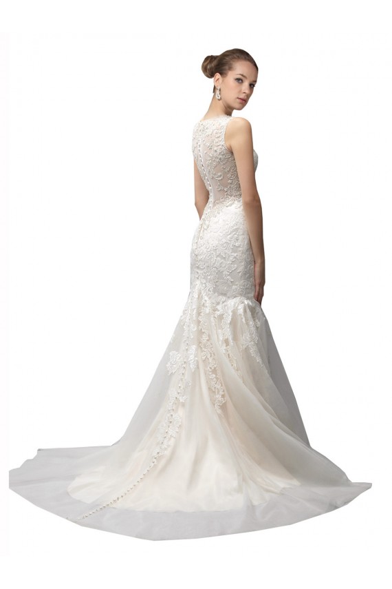 Comprare Avorio Stile sirena Illusione Sweep treno Tulle Pizzo Abiti da sposa
