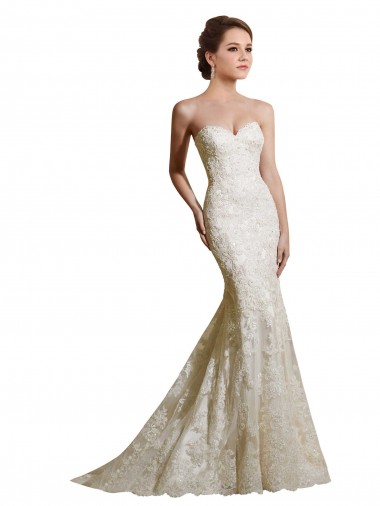 Comprare Avorio Stile sirena Innamorato Raso Pizzo Abiti da sposa