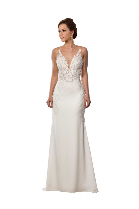 Comprare Avorio Stile sirena Scollatura a V Pizzo Crespo Elastico Abiti da sposa