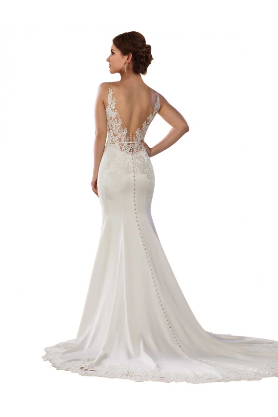 Comprare Avorio Stile sirena Scollatura a V Pizzo Crespo Elastico Abiti da sposa