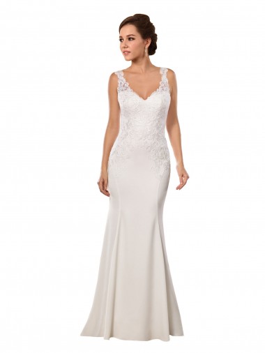 Comprare Avorio Stile sirena Scollatura a V Pizzo Crespo Elastico Abiti da sposa