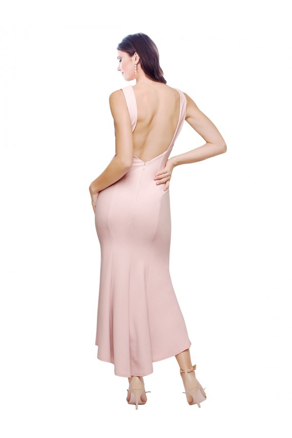 Comprare Rosa Tubino Alto Collo Midi Crespo Elastico Corto Abiti da damigella donore / Abiti da sera / Abiti da cocktail