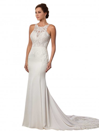 Comprare Avorio Tubino Alto Collo Pizzo Abiti da sposa