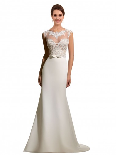 Comprare Avorio Tubino Illusione Chiffona Pizzo Abiti da sposa