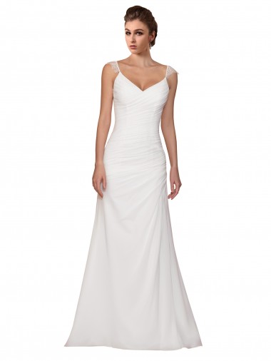 Comprare Avorio Tubino Scollatura a V Chiffona Abiti da sposa