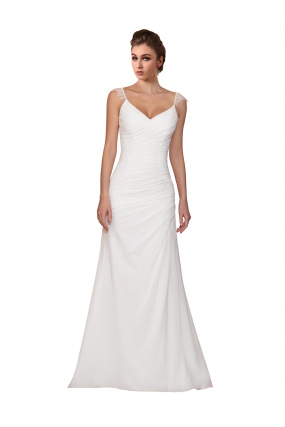 Comprare Avorio Tubino Scollatura a V Chiffona Abiti da sposa