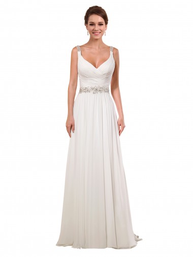 Comprare Avorio Tubino Scollatura a V Chiffona Classico Abiti da sposa