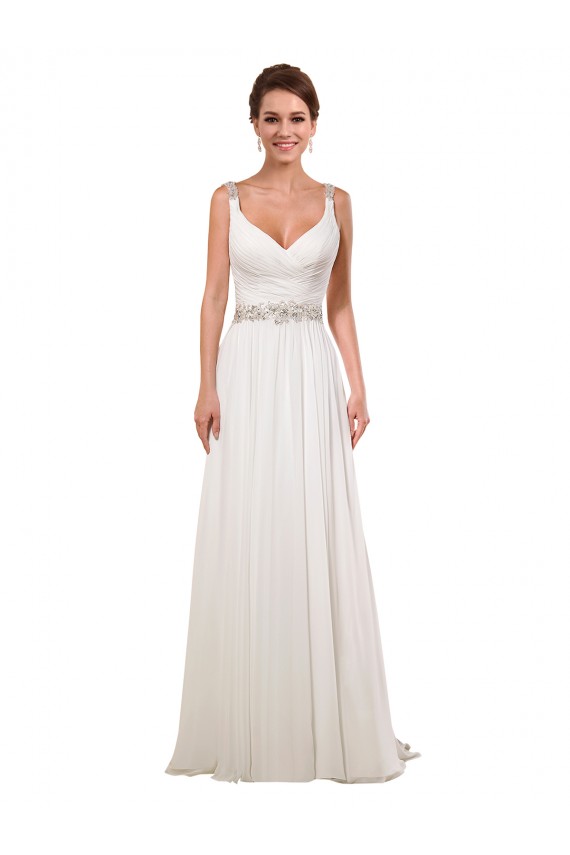 Comprare Avorio Tubino Scollatura a V Chiffona Classico Abiti da sposa