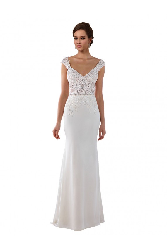 Comprare Avorio Tubino Scollatura a V Pizzo Crespo Elastico Abiti da sposa