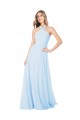 Comprare Azzurro cielo Linea A Capestro Alto Collo Chiffona Lunga Abiti da damigella donore
