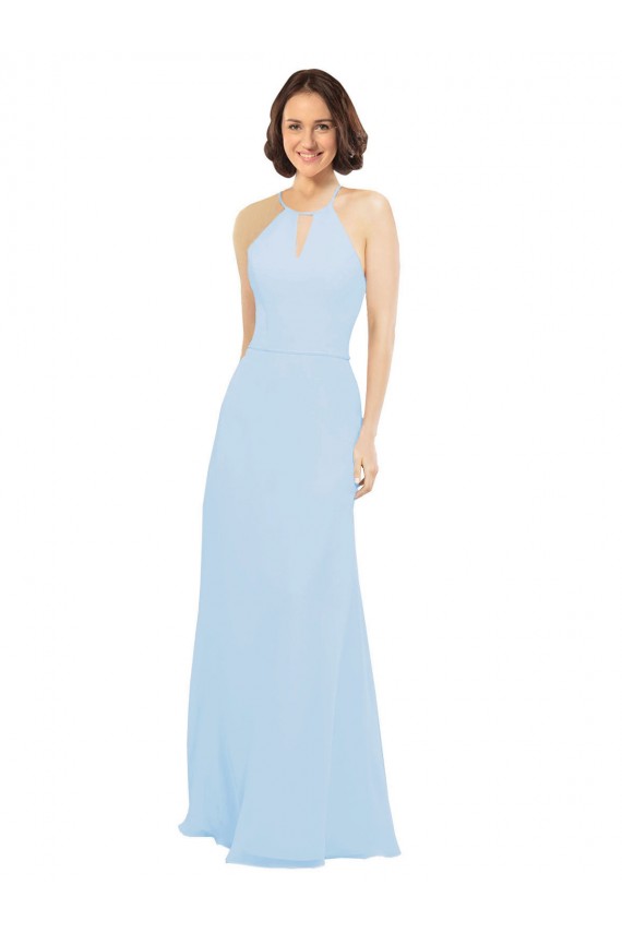 Comprare Azzurro cielo Linea A Capestro Chiffona Lunga Abiti da damigella donore