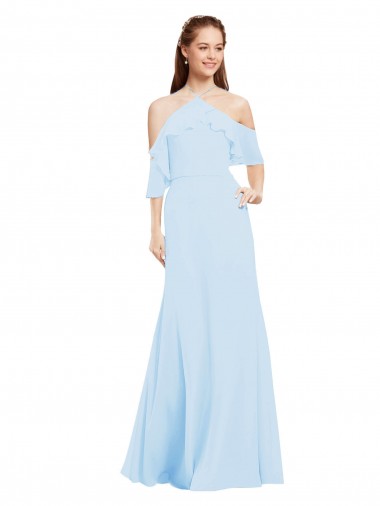 Comprare Azzurro cielo Linea A Capestro Chiffona Lunga Abiti da damigella donore