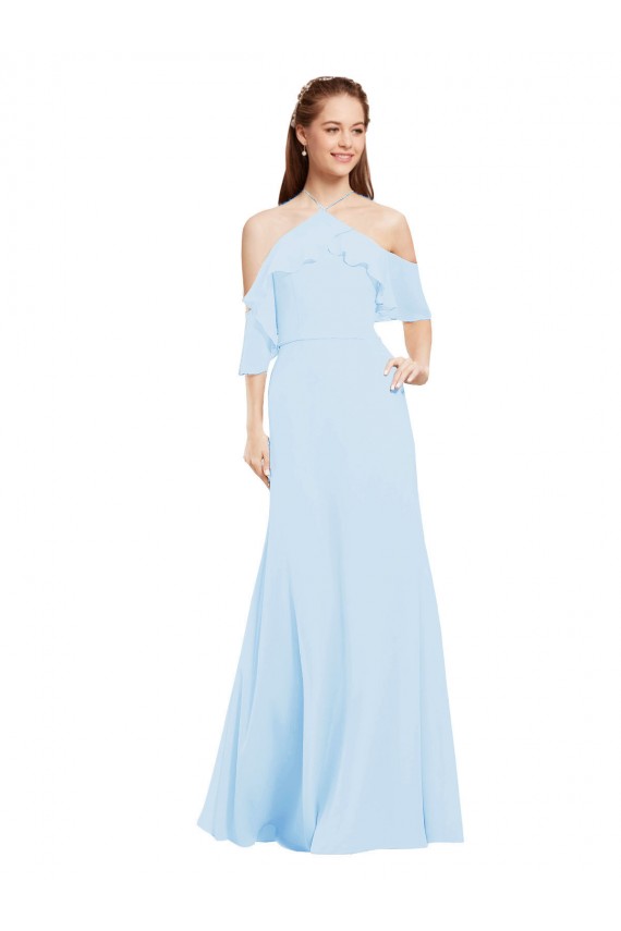 Comprare Azzurro cielo Linea A Capestro Chiffona Lunga Abiti da damigella donore