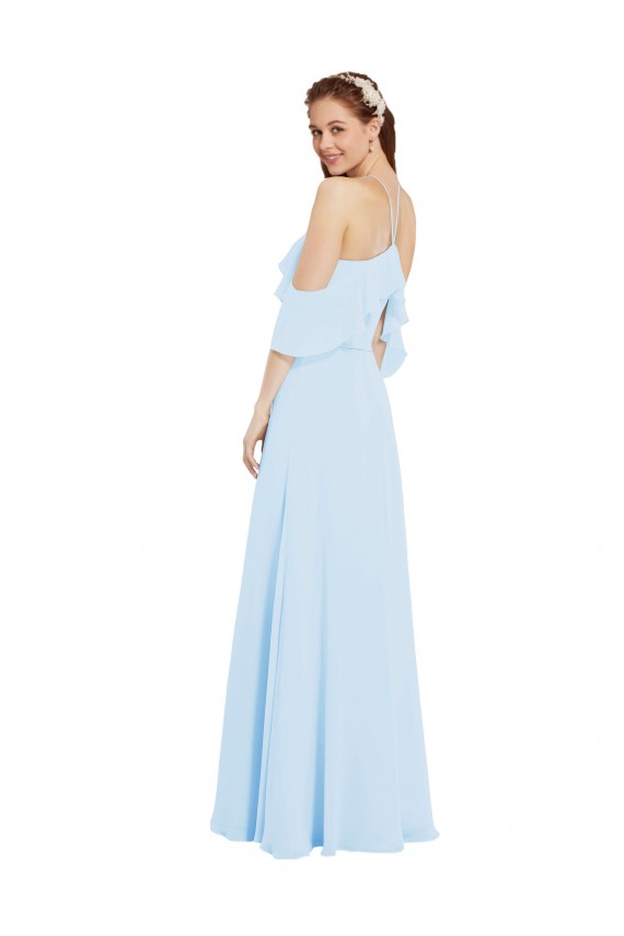 Comprare Azzurro cielo Linea A Capestro Chiffona Lunga Abiti da damigella donore