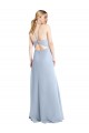 Comprare Azzurro cielo Linea A Capestro Chiffona Lunga Abiti da damigella donore
