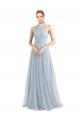 Comprare Azzurro cielo Linea A Capestro Tulle Lunga Abiti da damigella donore