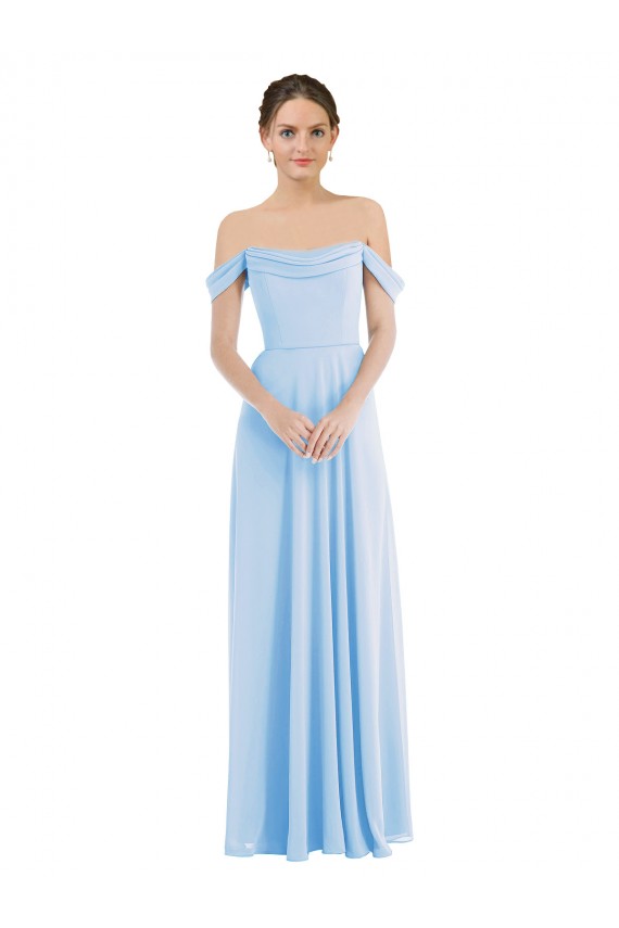 Comprare Azzurro cielo Linea A Chiffona Lunga Formali Abiti da damigella donore / Abiti da sera