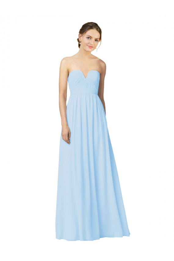 Comprare Azzurro cielo Linea A Innamorato Chiffona Lunga Abiti da damigella donore