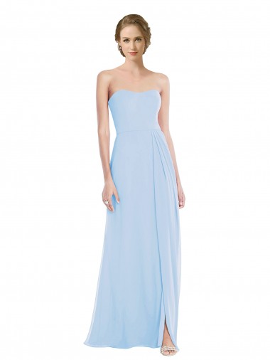 Comprare Azzurro cielo Linea A Innamorato Chiffona Lunga Abiti da damigella donore