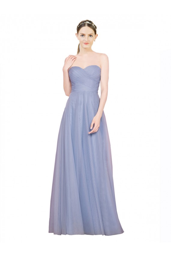 Comprare Azzurro cielo Linea A Innamorato Tulle Lunga Abiti da damigella donore