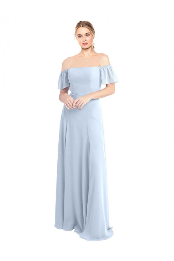 Comprare Azzurro cielo Linea A Piazza Chiffona Lunga Abiti da damigella donore