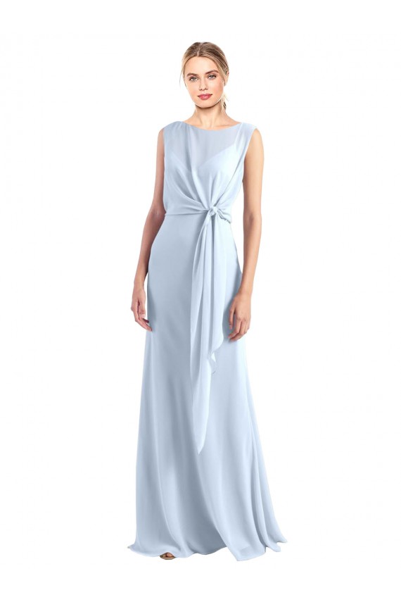 Comprare Azzurro cielo Linea A Scollatura a V Chiffona Lunga Abiti da damigella donore