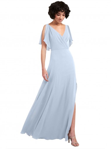 Comprare Azzurro cielo Linea A Scollatura a V Chiffona Lunga Abiti da damigella donore