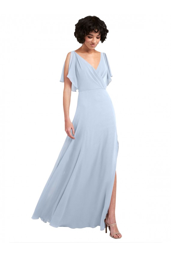 Comprare Azzurro cielo Linea A Scollatura a V Chiffona Lunga Abiti da damigella donore