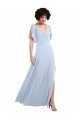 Comprare Azzurro cielo Linea A Scollatura a V Chiffona Lunga Abiti da damigella donore
