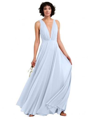Comprare Azzurro cielo Linea A Scollatura a V Chiffona Lunga Abiti da damigella donore