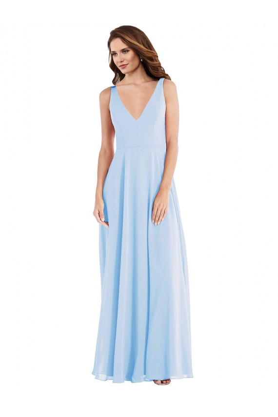 Comprare Azzurro cielo Linea A Scollatura a V Chiffona Lunga Abiti da damigella donore
