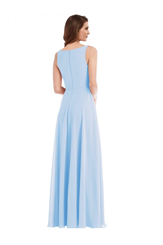 Comprare Azzurro cielo Linea A Scollatura a V Chiffona Lunga Abiti da damigella donore