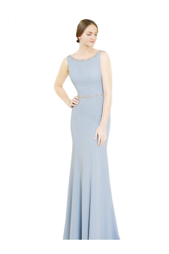Comprare Azzurro cielo Linea A Scollo a barca Alto Collo Chiffona Lunga Abiti da damigella donore