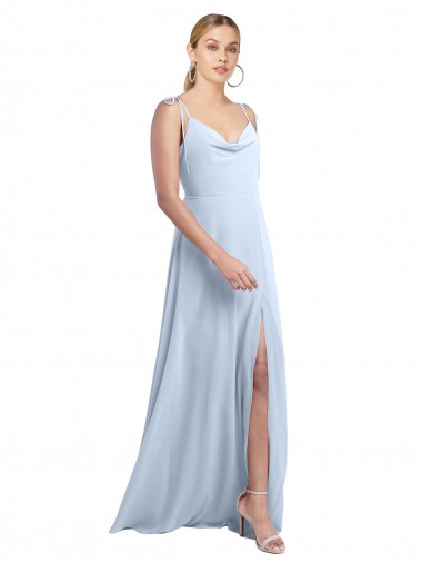 Comprare Azzurro cielo Linea A Sottili Cappuccio Chiffona Lunga Abiti da damigella donore