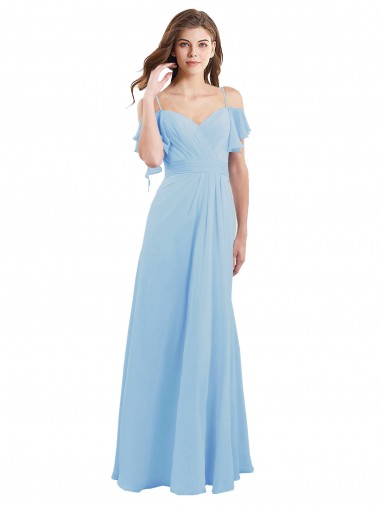 Comprare Azzurro cielo Linea A Sottili Innamorato Chiffona Lunga Abiti da damigella donore