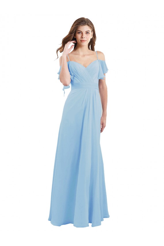 Comprare Azzurro cielo Linea A Sottili Innamorato Chiffona Lunga Abiti da damigella donore