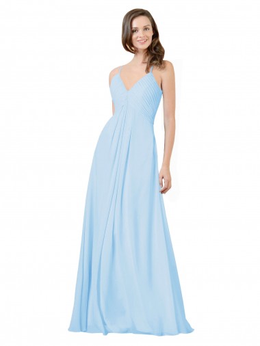 Comprare Azzurro cielo Linea A Sottili Scollatura a V Chiffona Lunga Abiti da damigella donore