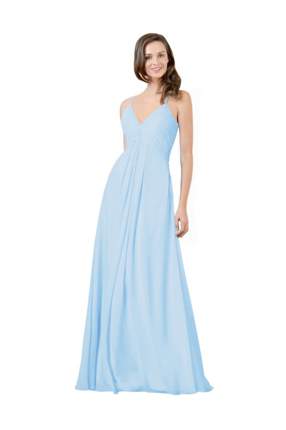 Comprare Azzurro cielo Linea A Sottili Scollatura a V Chiffona Lunga Abiti da damigella donore