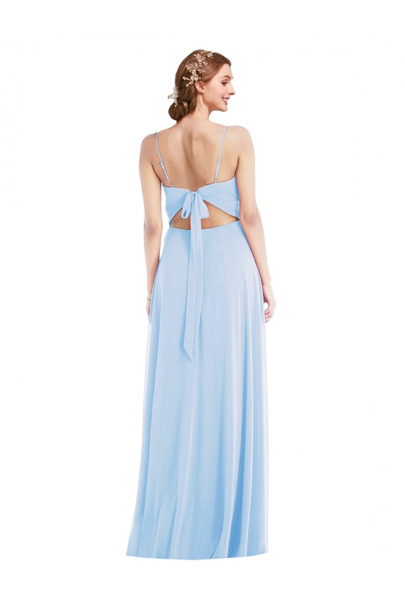 Comprare Azzurro cielo Linea A Sottili Scollatura a V Chiffona Lunga Formali Abiti da damigella donore / Abiti da sera