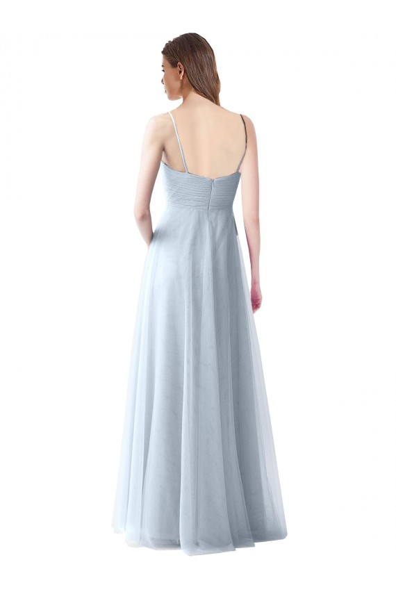 Comprare Azzurro cielo Linea A Sottili Scollatura a V Tulle Lunga Abiti da damigella donore