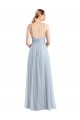 Comprare Azzurro cielo Linea A Sottili Scollatura a V Tulle Lunga Abiti da damigella donore