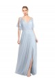 Comprare Azzurro cielo Linea A Sottili Scollatura a V Tulle Lunga Abiti da damigella donore