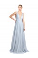 Comprare Azzurro cielo Linea A Sottili Scollatura a V Tulle Lunga Abiti da damigella donore